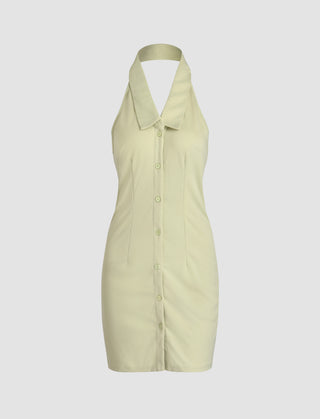 Button Up Collar Halter Dress