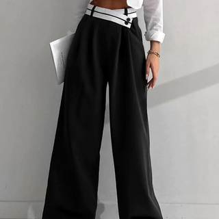 Asymmetrical Contrast Waistband Wide Leg Pants