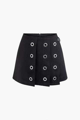 Eyelet Detail Pleated Mini Skirt