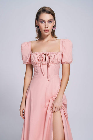 Calio Puff Sleeve Midi Dress (M / Pink)