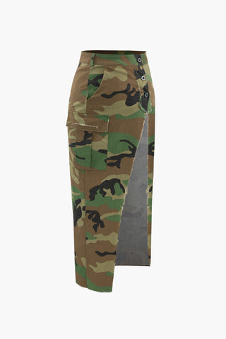 Camo Print Flap Pocket Slit Skirt (XXL / MILITARY)