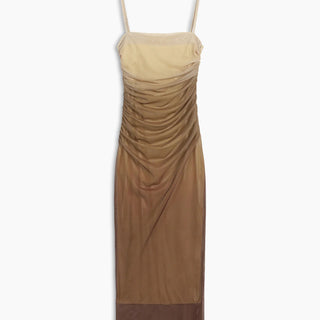 Cappuccino Ombre Mesh Zippered Long Dress