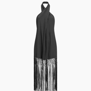 Capri Fringed Open Back Halter Midi Dress