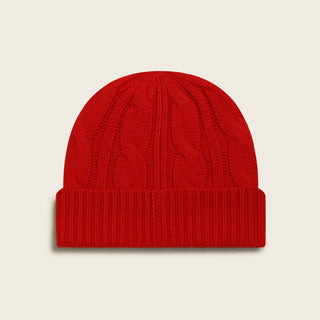 Cashmere Cable Knit Beanie (Red)