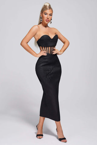 Cekera Corset Midi Dress (L / Black)