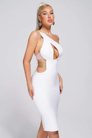 Ceosa Cutout Midi Bandage Dress (L / White)