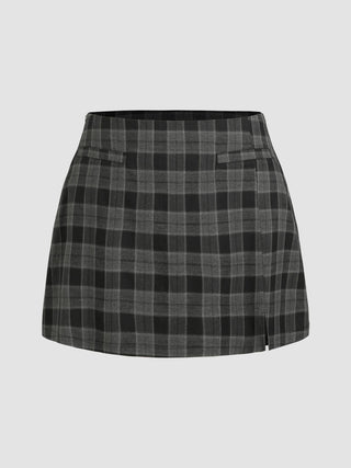 Check Pattern Slit Mini Skirt Curve & Plus