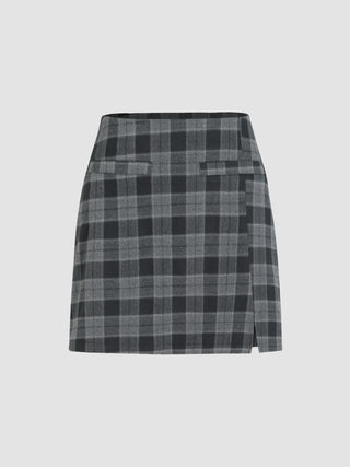 Check Pattern Slit Mini Skirt