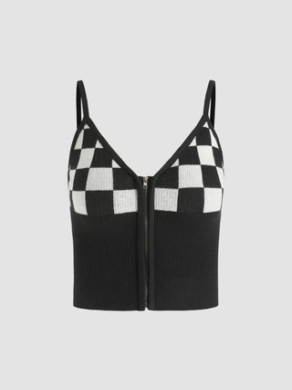 Checker Board Zip Up Tank Top