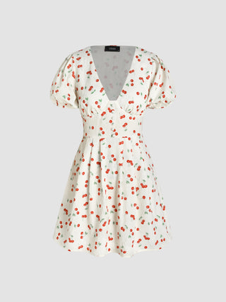 Cherry Jacquard V-neck Mini Dress