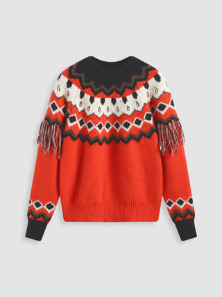 Chevron Fringe Long Sleeve Sweater