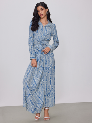 Chiffon Collar Floral Maxi Dress