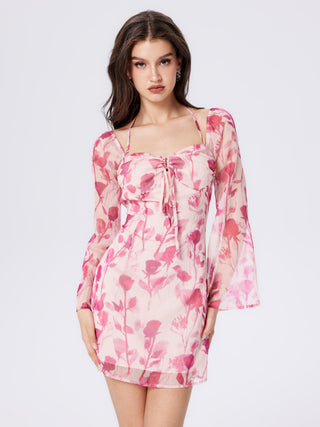 Chiffon Sweetheart Floral Mini Dress