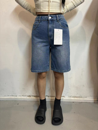 Cider Denim Mid Rise Pocket Straight Leg Shorts