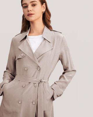 Classic Double-Breasted Silk Trench Coat