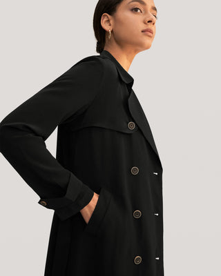 Classic Double-Breasted Silk Trench Coat