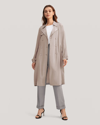 Classic Double-Breasted Silk Trench Coat