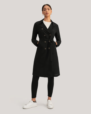 Classic Double-Breasted Silk Trench Coat (Black / XS)