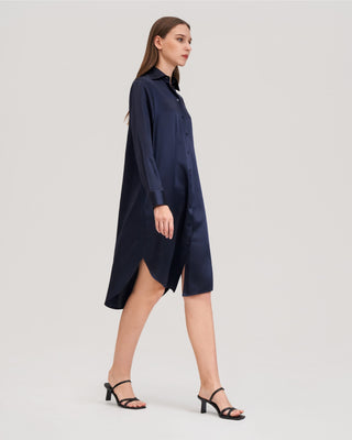 Classic Freesia Silk Shirt Dress