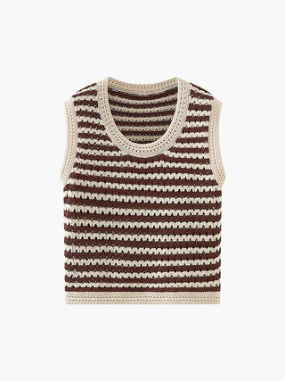 a brown and white striped sweater