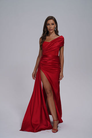 Colia Diamante Corset Satin Maxi Dress (XL / Red)