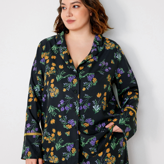 Collar Floral Button Up Loungewear Top Curve & Plus