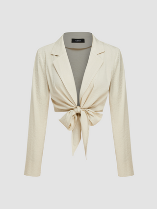 Collar Knotted Crop Solid Blazer