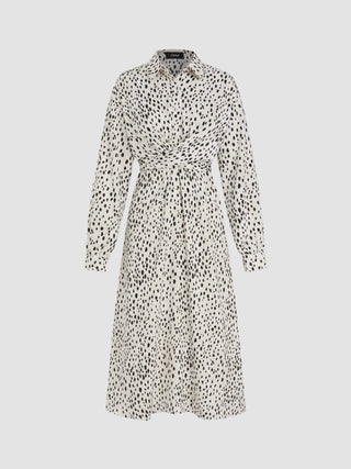 Collar Leopard Button Midi Dress