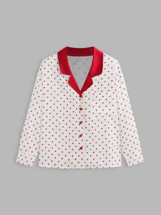 Collar Polka Dot Pajama Top Curve & Plus