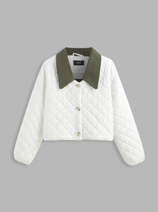 Collar Quilted Geometric Button Puffer Jacket