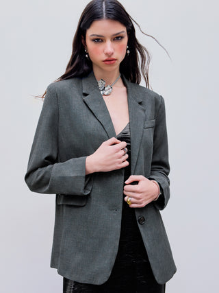 Collar Solid Button Blazer