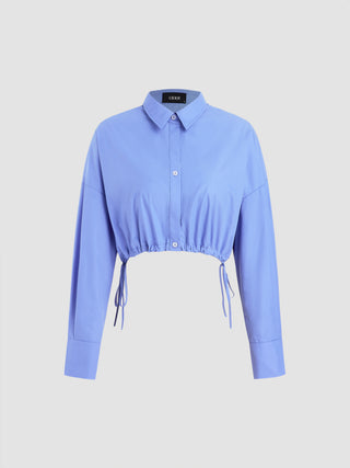 Collar Solid Button Long Sleeve Crop Blouse