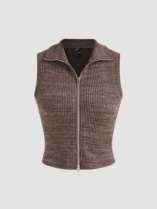 Collar Solid Zipper Knitted Vest