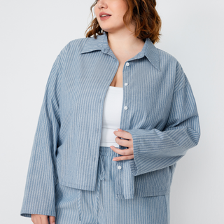 Collar Striped Long Sleeve Loungewear Top Curve & Plus