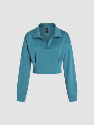 Collar Zip Up Crop Sweatshirt