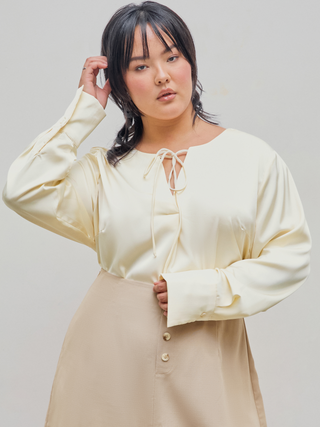 Collarless Bowknot long Sleeve Blouse Curve & Plus