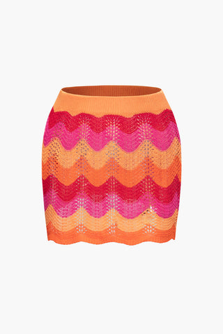 Color Block Crochet Knit Skirt (S / MULTICOLOR)