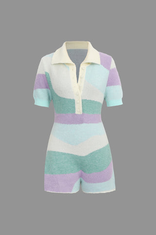 Color Block Knitted Short Sleeve Romper (M / MINT)