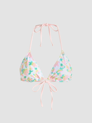 Color Floral Halter Triangle Bikini Top