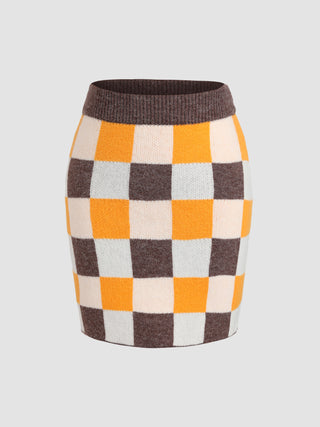 Colorful Checker Board Knit Skirt