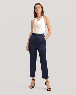 Comfort Fit Silk Cigarette Pants (Navy Blue / 8)