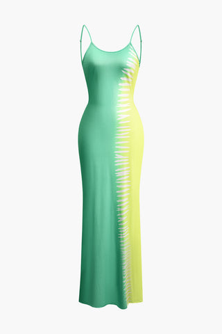 Contrast Backless Cami Maxi Dress (L / GREEN)