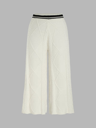 Contrast Binding Knitted Wide Leg Trousers Curve & Plus