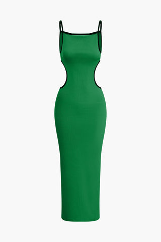 Contrast Cut Out Backless Slip Maxi Dress (M / GREEN)