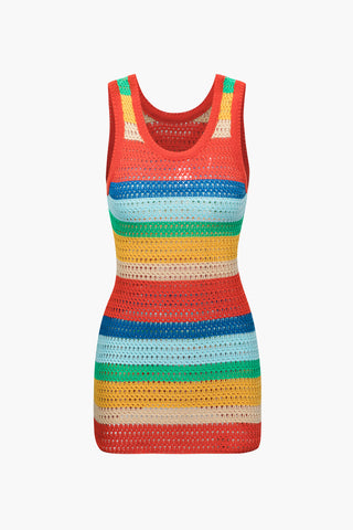 Contrast Hollow Out Tank Mini Dress (L / MULTICOLOR)