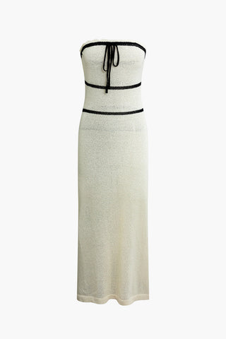 Contrast Strapless Midi Dress (M / IVORY)