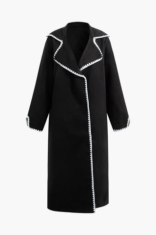 Contrast Trim Button Up Long Coat (S / BLACK)