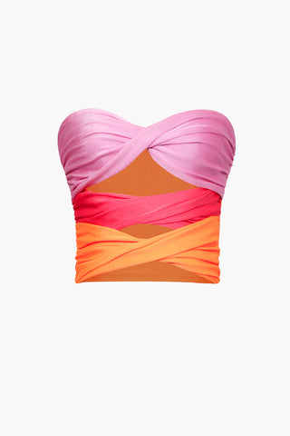 Contrast Twisted Front Tube Top (S / ORANGE)