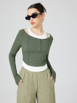 Contrasting Button Detail Top