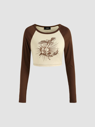 Contrasting Figure Crop Top (L / Brown)